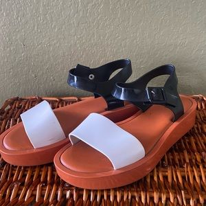 Melissa Colorblock White & Black Platform Sandals